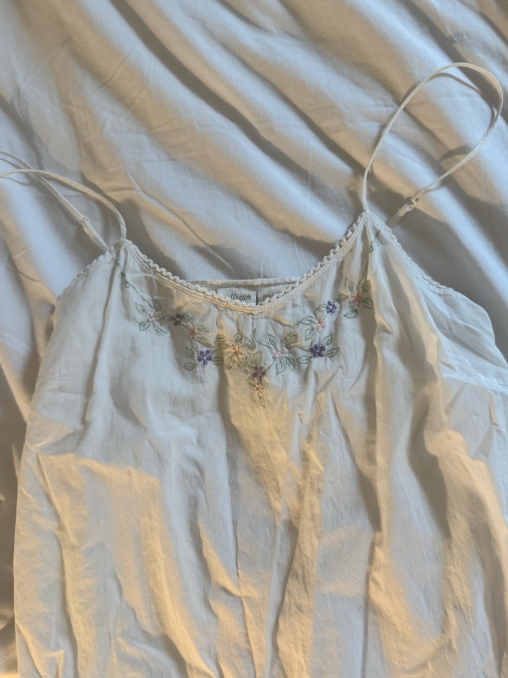 White Embroidered Cotton Chemise Slip